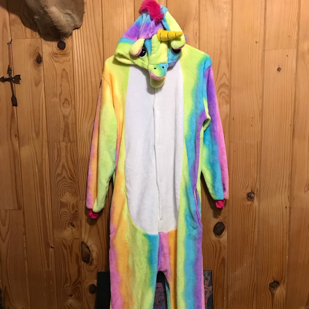 Adorable Rainbow Unicorn adult onesie pajamas L